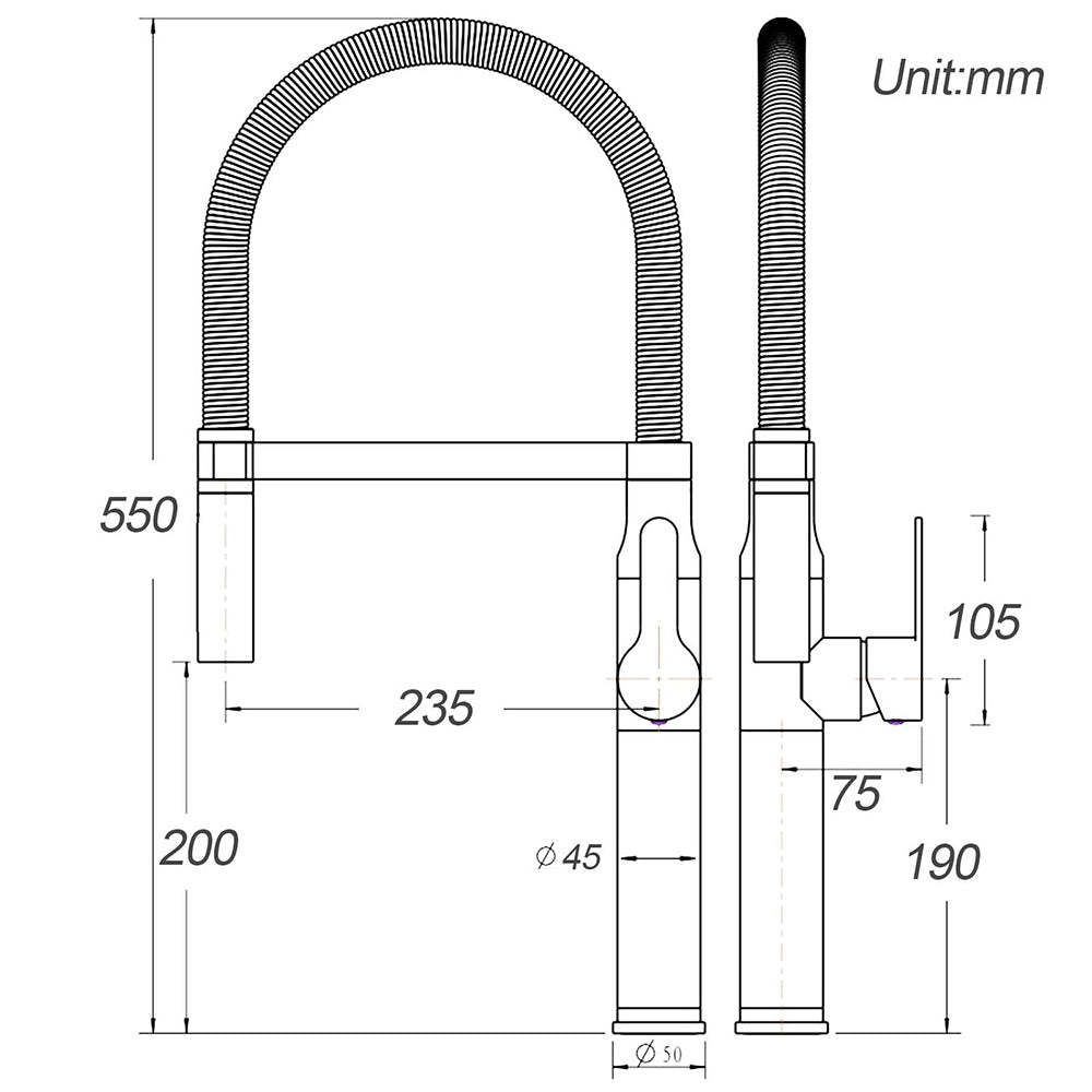 Tall Pull Out Kitchen Mixer Tap, 360 Degree Swivel, Brushed Gold