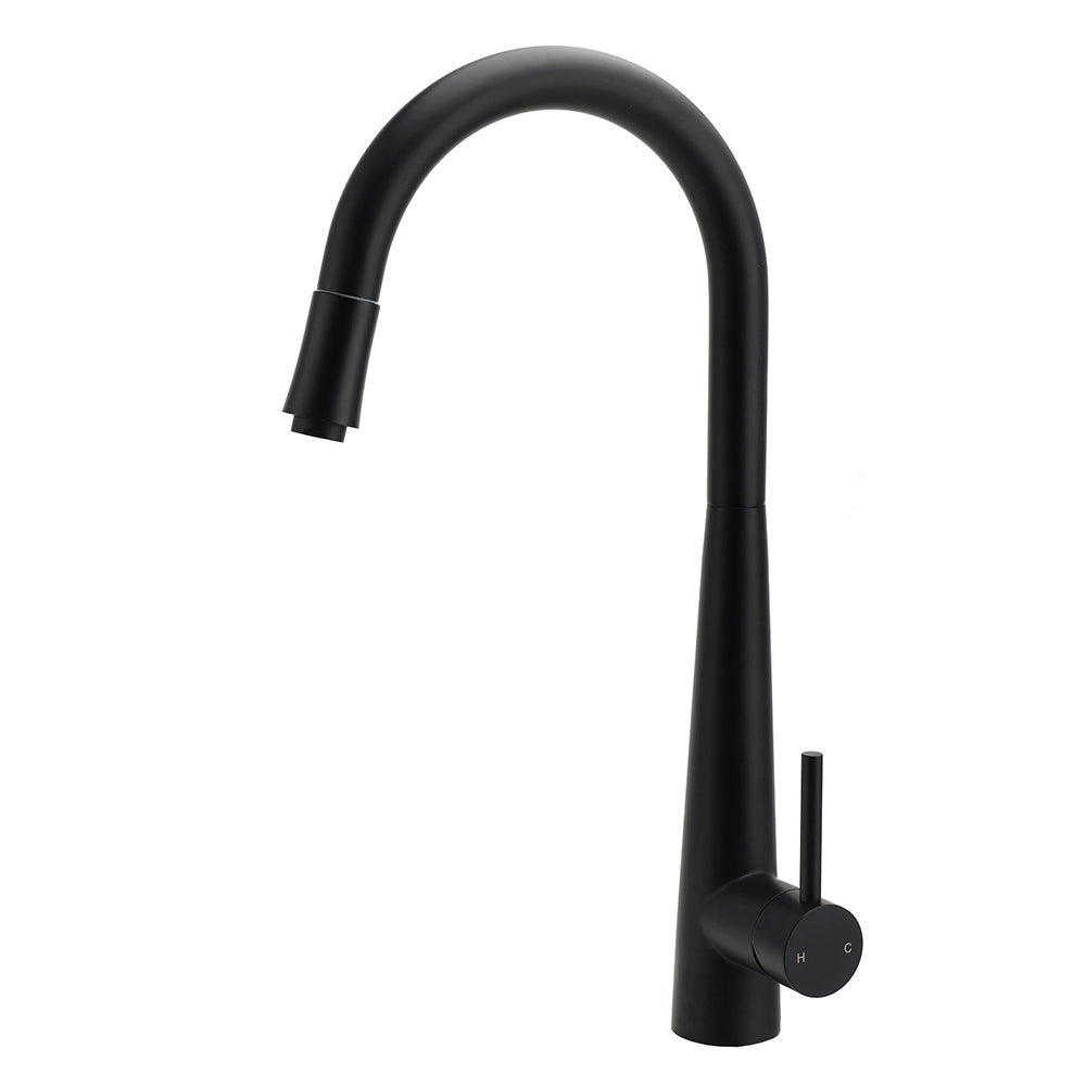 Round Pull Out Kitchen Mixer Tap, Matte Black