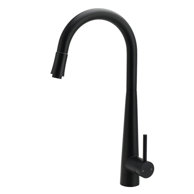 Round Pull Out Kitchen Mixer Tap, Matte Black