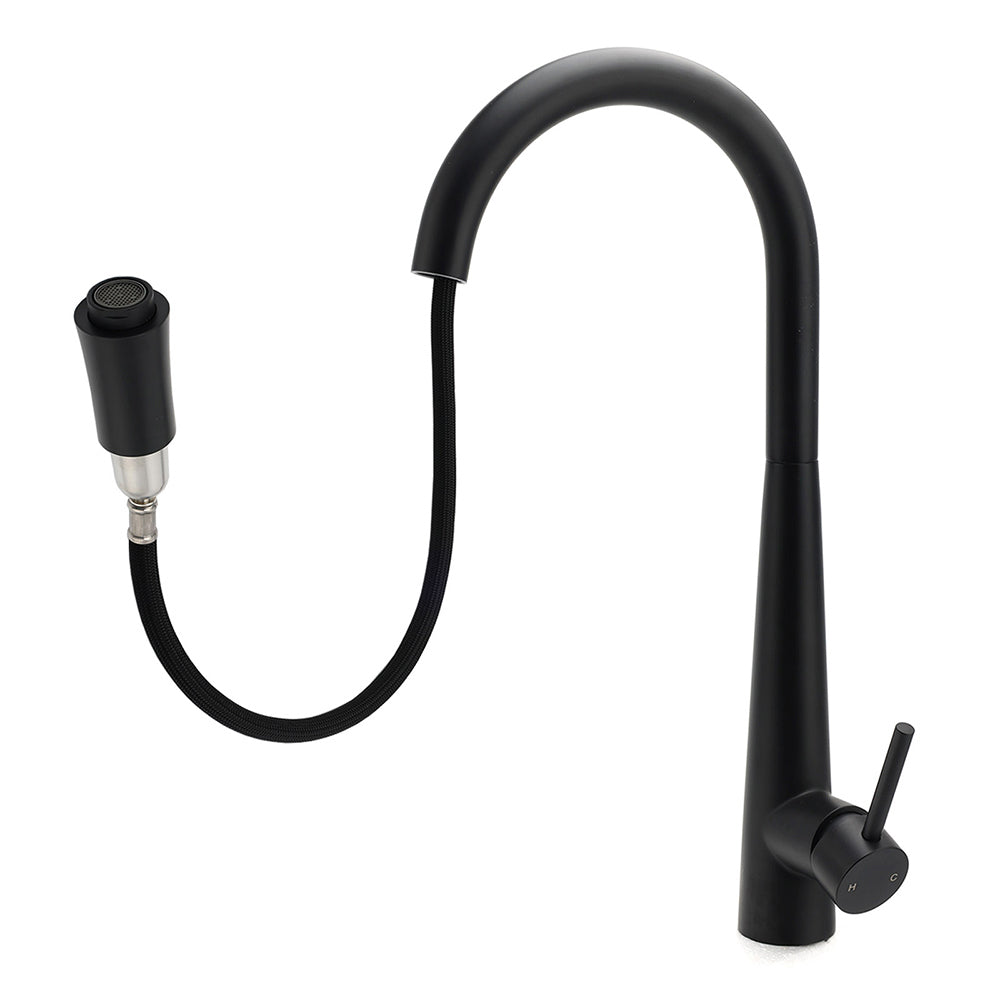 Round Pull Out Kitchen Mixer Tap, Matte Black