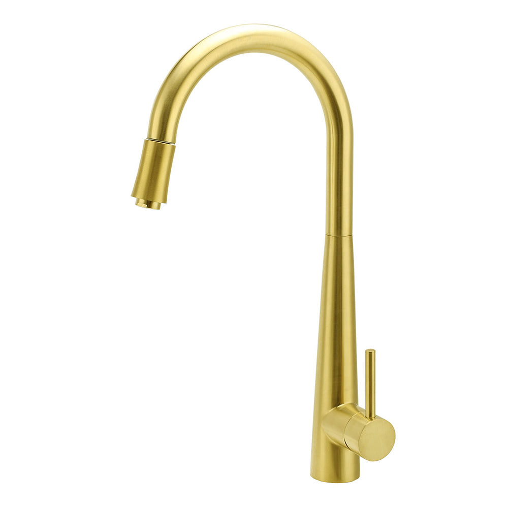Pull Out Kitchen Mixer Tap, Round, Flexible Spout, Brushed Gold