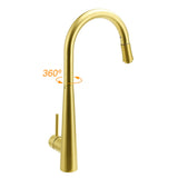 Pull Out Kitchen Mixer Tap, Round, Flexible Spout, Brushed Gold