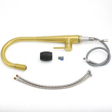 Pull Out Kitchen Mixer Tap, Round, Flexible Spout, Brushed Gold