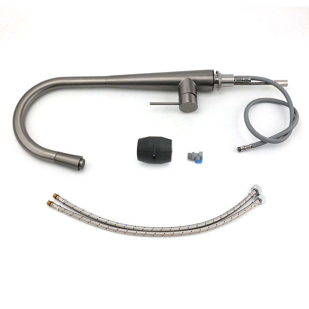 Pull Out Kitchen Mixer Tap, Flexible Spout, Gun Metal