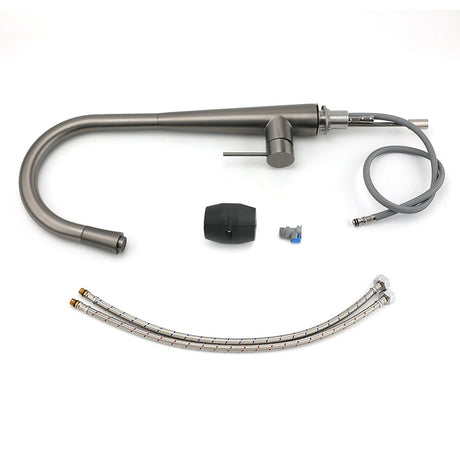 Pull Out Kitchen Mixer Tap, Flexible Spout, Gun Metal