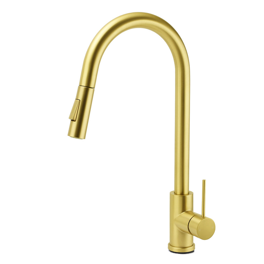 Pull Out Kitchen Mixer Tap with Dual Spray, Brushed Gold