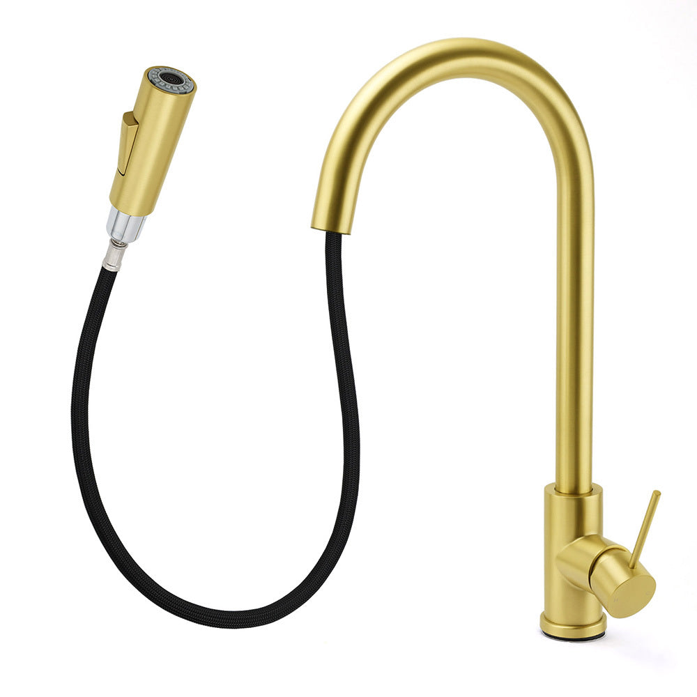 Pull Out Kitchen Mixer Tap with Dual Spray, Brushed Gold