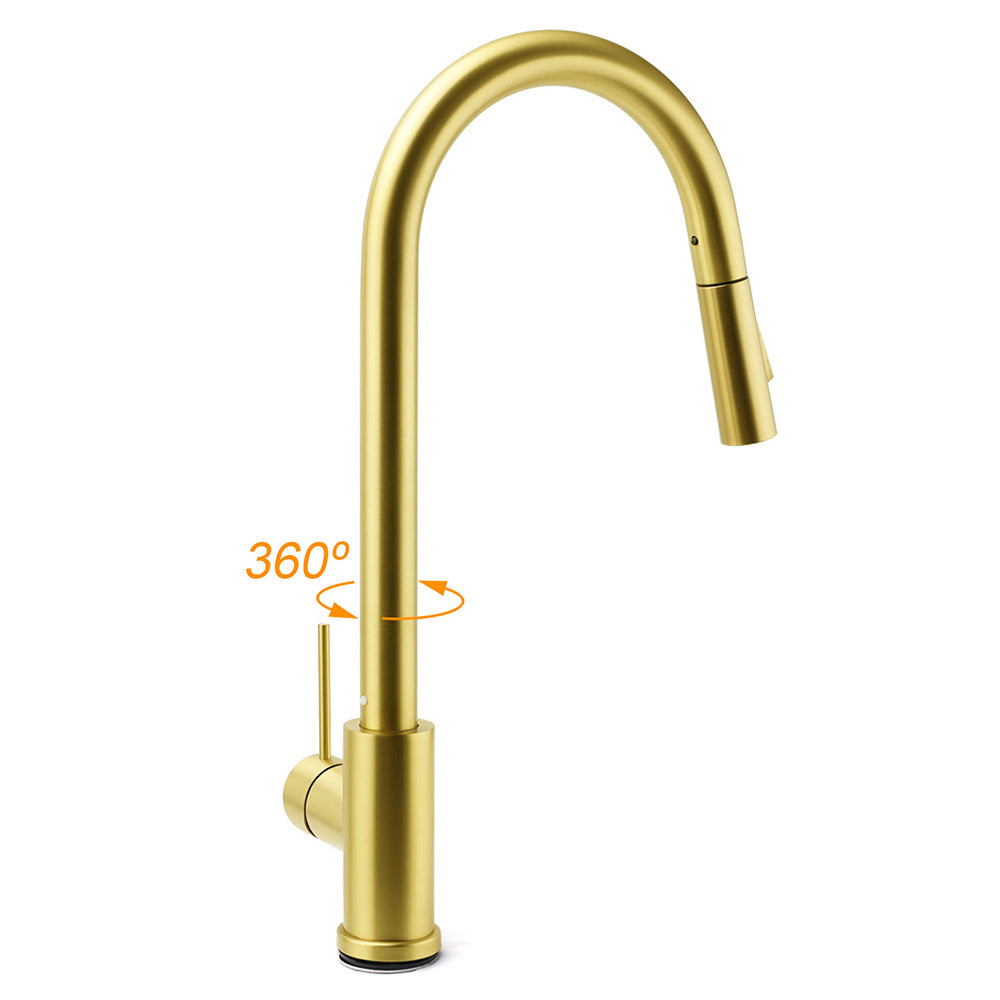 Pull Out Kitchen Mixer Tap with Dual Spray, Brushed Gold