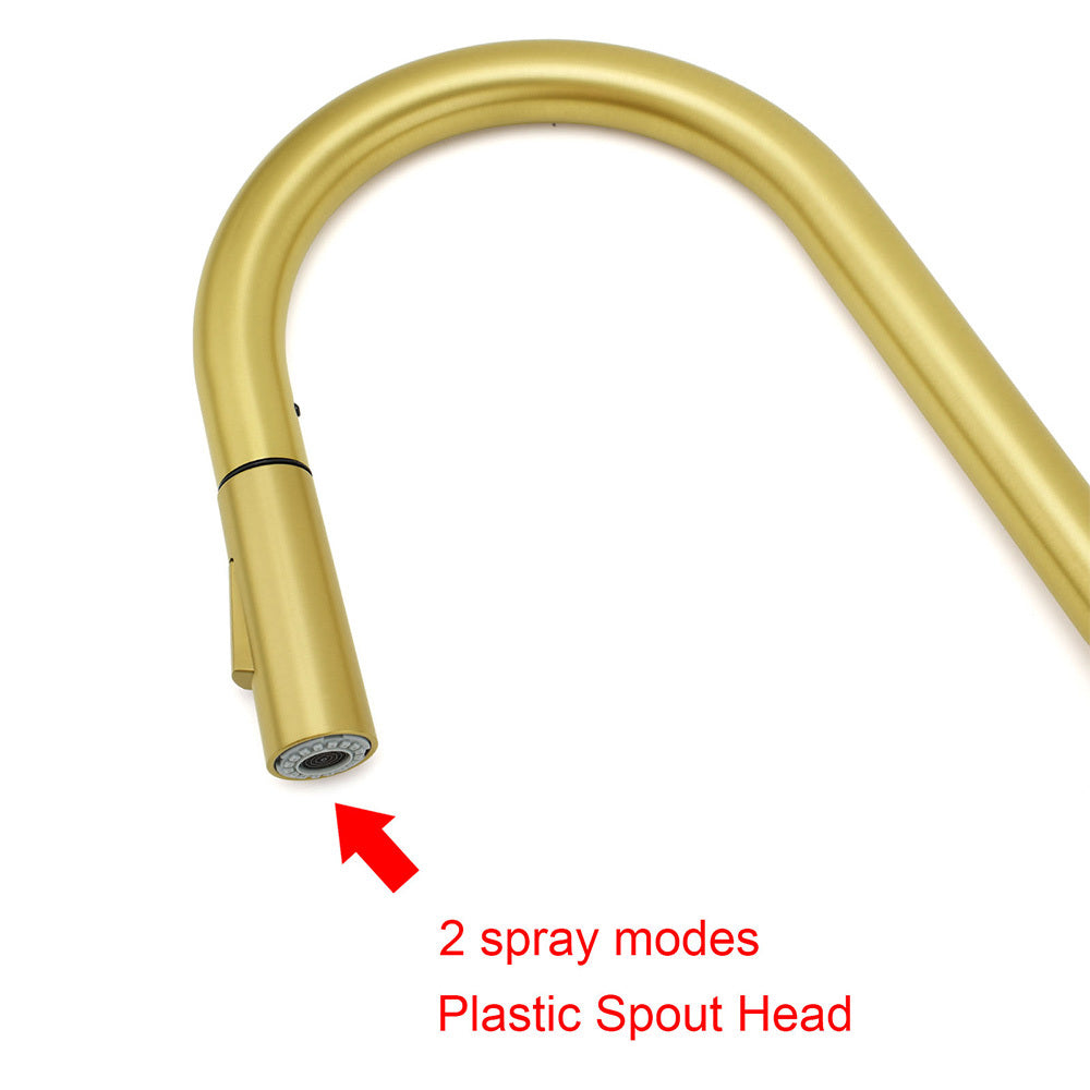 Pull Out Kitchen Mixer Tap with Dual Spray, Brushed Gold