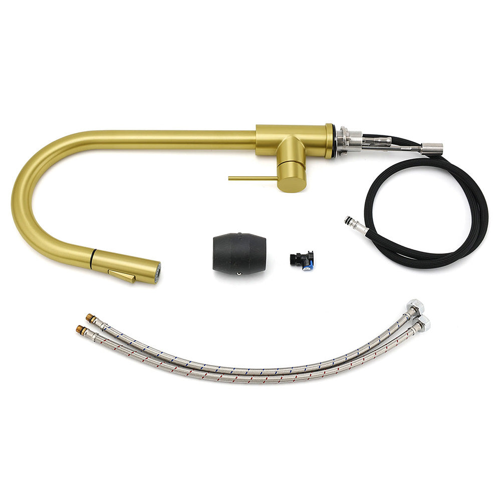 Pull Out Kitchen Mixer Tap with Dual Spray, Brushed Gold