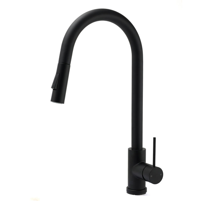 Matt Black Round Pull Out Kitchen Mixer Tap image 1