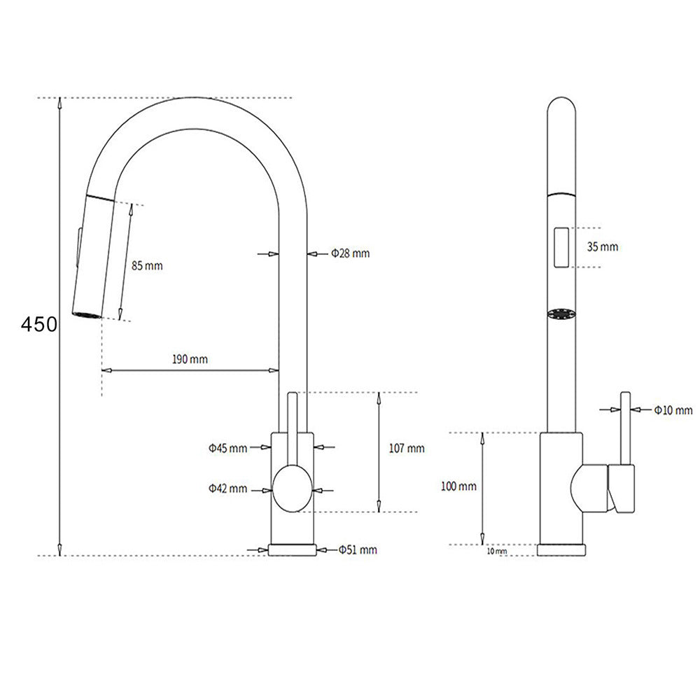 Matt Black Round Pull Out Kitchen Mixer Tap image 8