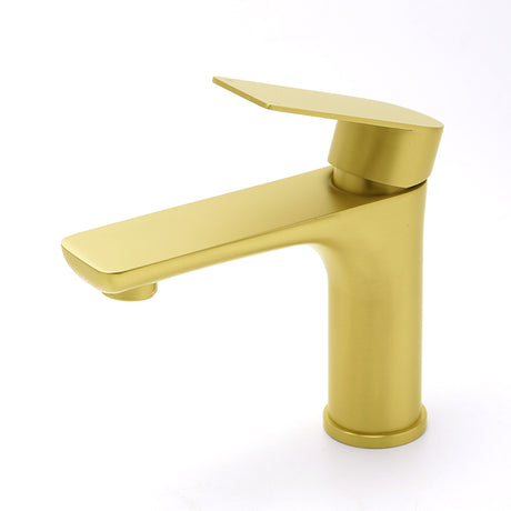 Brushed Gold Round Short Basin Mixer Tap image 2