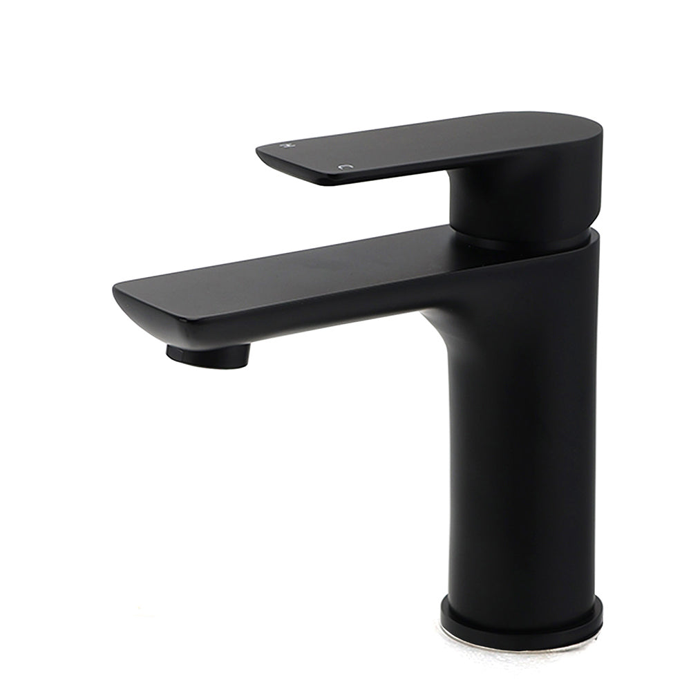 Matt black basin mixer tap with flick lever, water saving 4.5 L/min, view 1