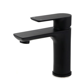 Matt black basin mixer tap with flick lever, water saving 4.5 L/min, view 1