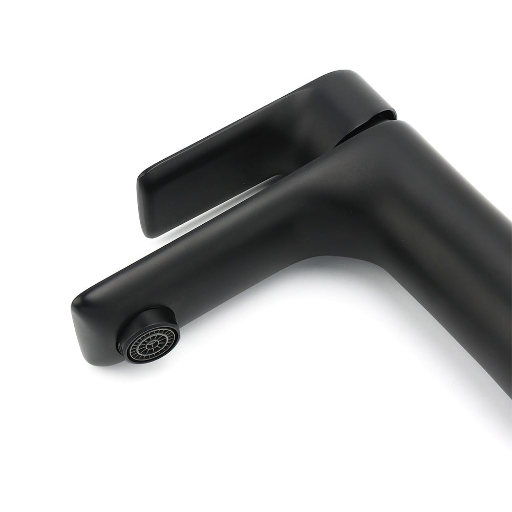 Matt black basin mixer tap with flick lever, water saving 4.5 L/min, view 4