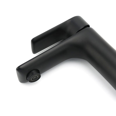 Matt black basin mixer tap with flick lever, water saving 4.5 L/min, view 4