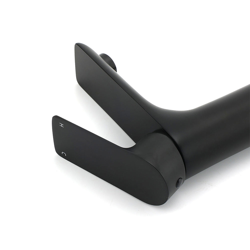 Matt black basin mixer tap with flick lever, water saving 4.5 L/min, view 5