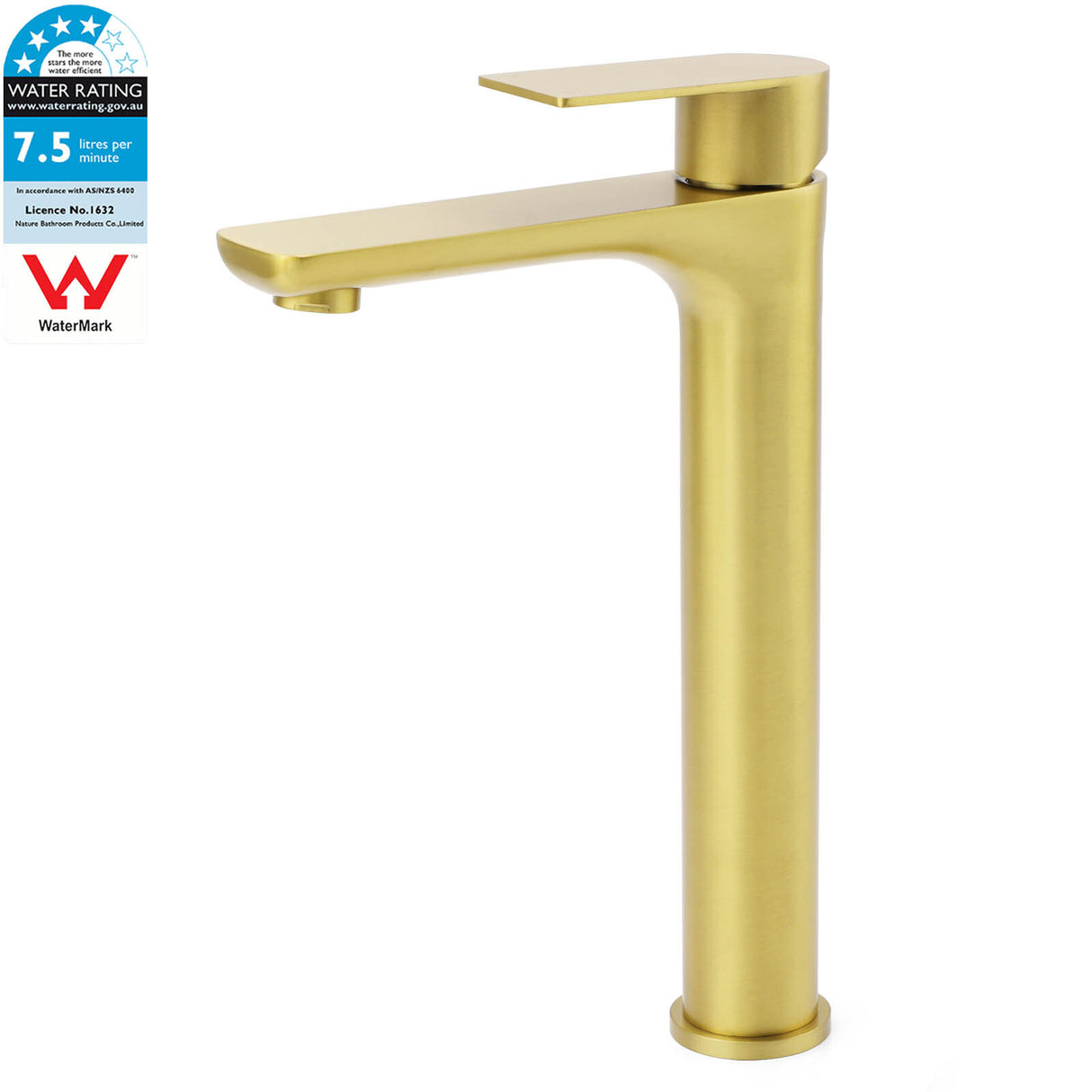 Round Tall Basin Mixer Tap, Brushed Gold