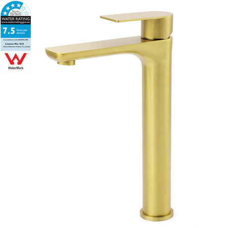 Round Tall Basin Mixer Tap, Brushed Gold