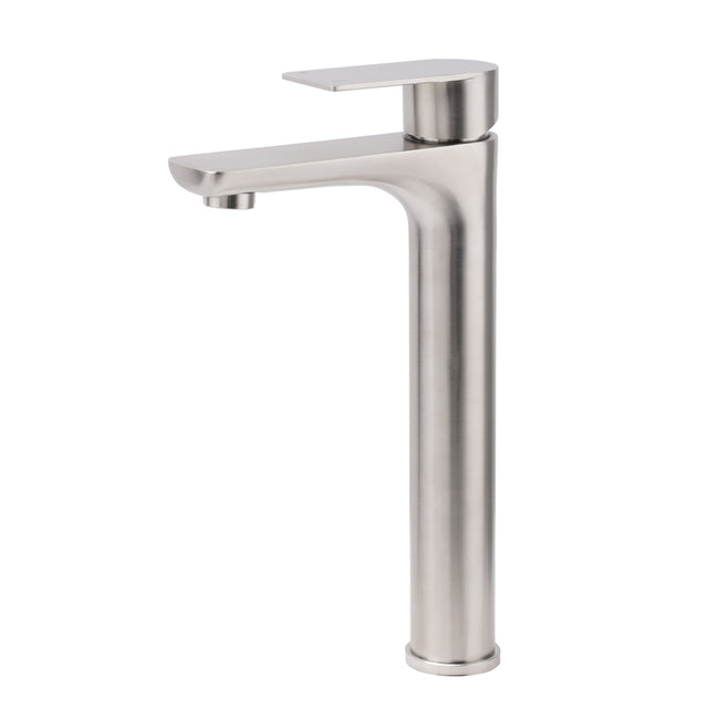 Brushed Nickel Round Tall Basin Mixer Tap image 1