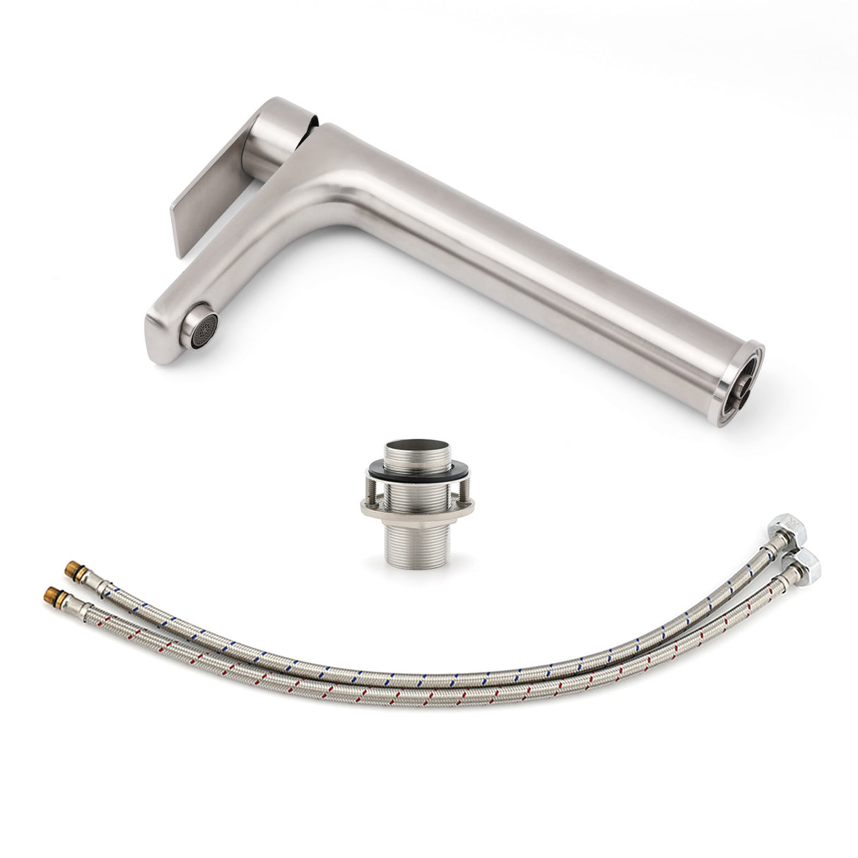 Brushed Nickel Round Tall Basin Mixer Tap image 6