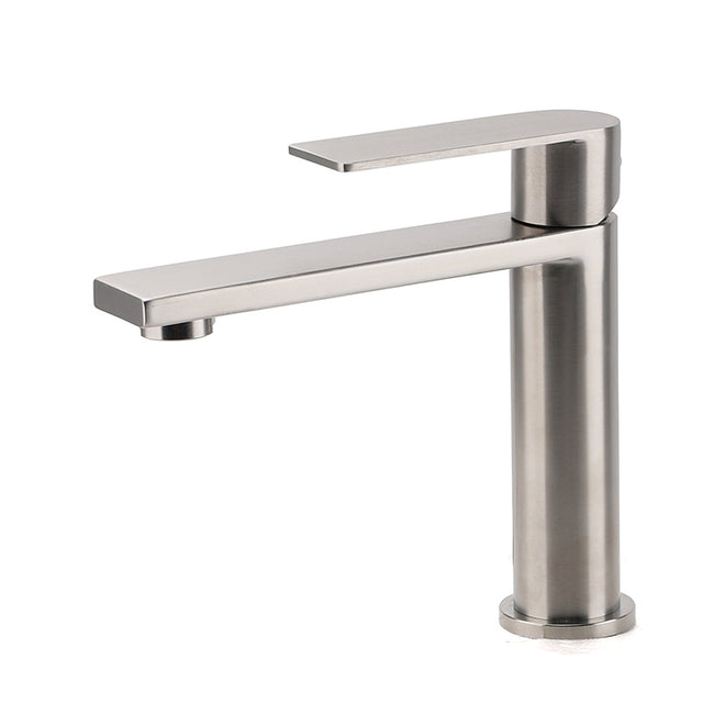 Brushed Nickel Square Short Basin Mixer Tap image 1