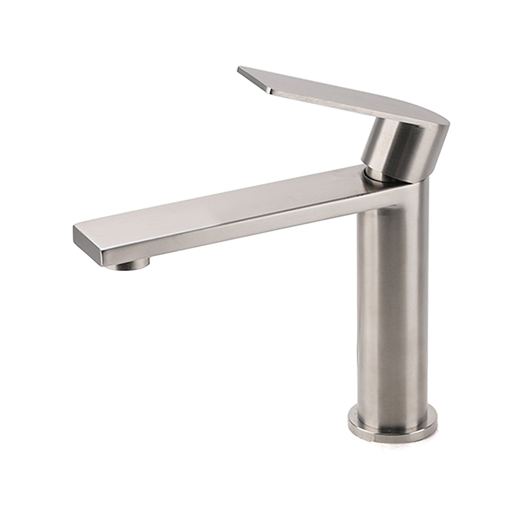 Brushed Nickel Square Short Basin Mixer Tap image 2