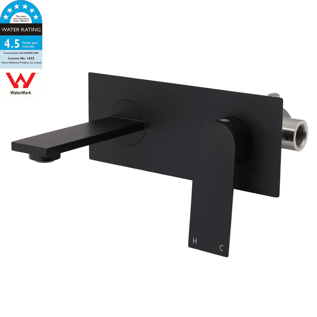 Wall Mounted Basin Mixer Tap with Flat Spout, Matte Black