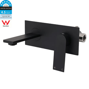 Wall Mounted Basin Mixer Tap with Flat Spout, Matte Black
