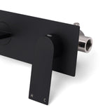 Wall Mounted Basin Mixer Tap with Flat Spout, Matte Black