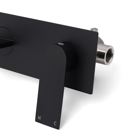 Wall Mounted Basin Mixer Tap with Flat Spout, Matte Black