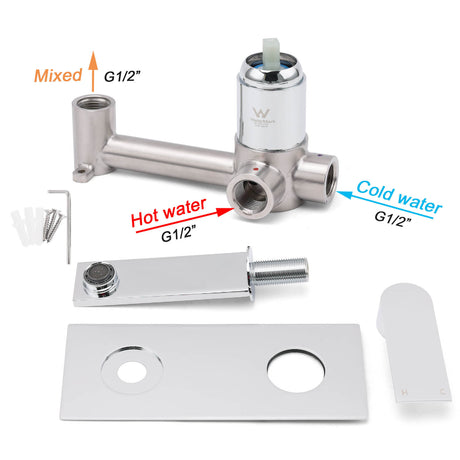 Wall Mounted Basin Mixer Tap with Flat Spout, Chrome