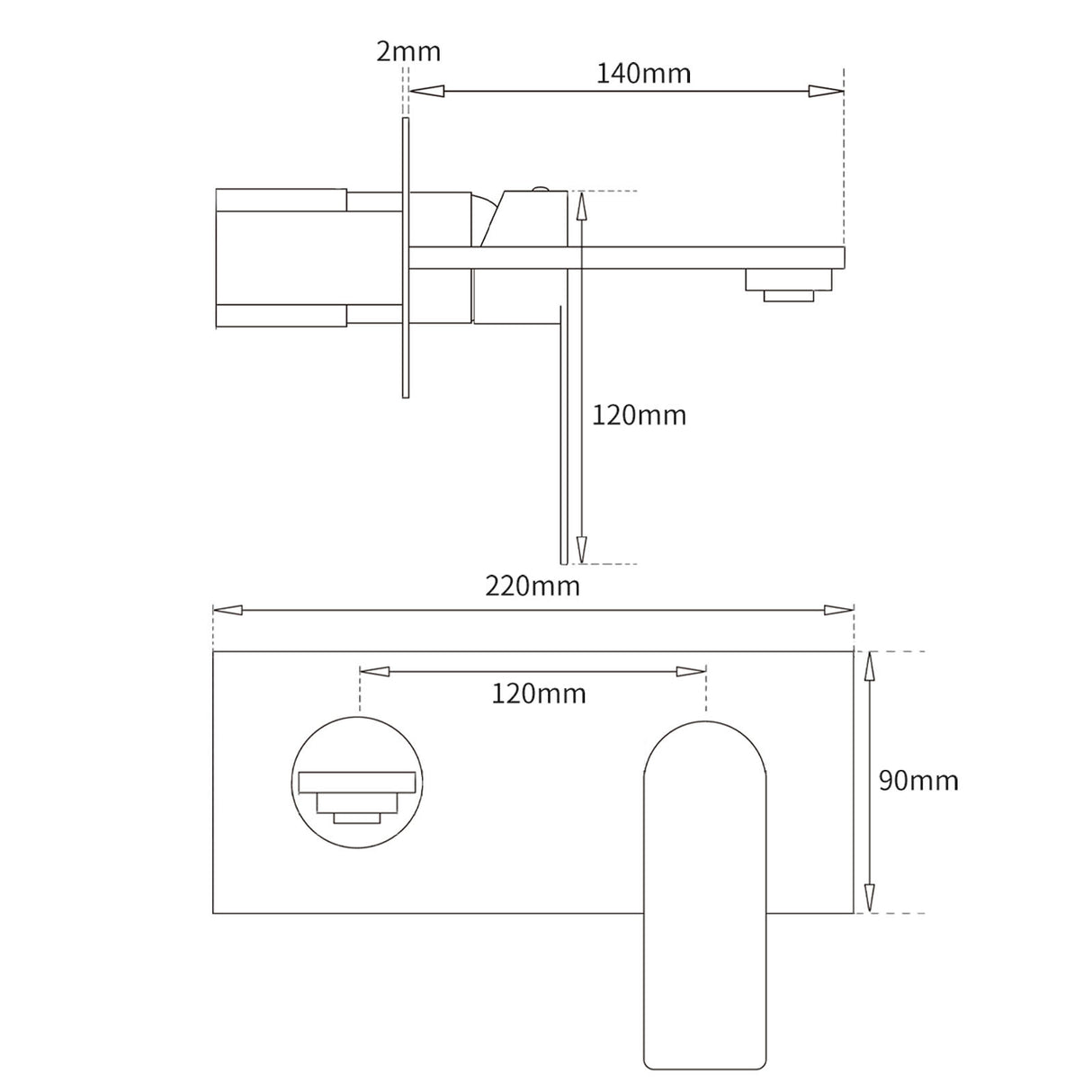 Wall Mounted Basin Mixer Tap with Flat Spout, Chrome