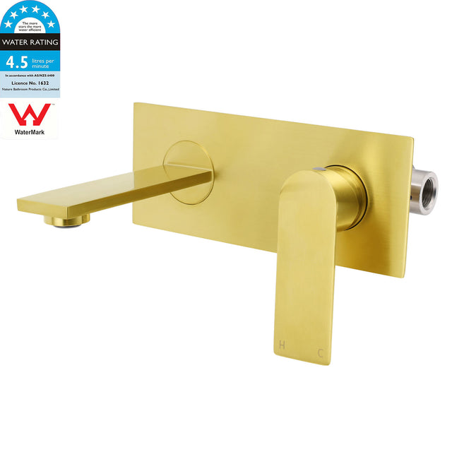 Wall Mounted Basin Mixer Tap Set, Square, Brushed Gold