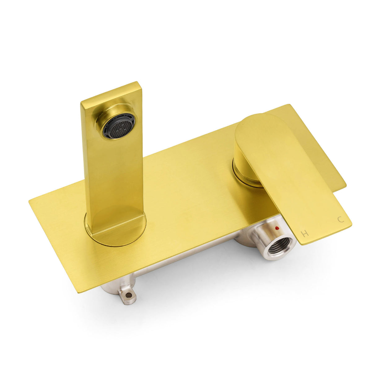 Wall Mounted Basin Mixer Tap Set, Square, Brushed Gold