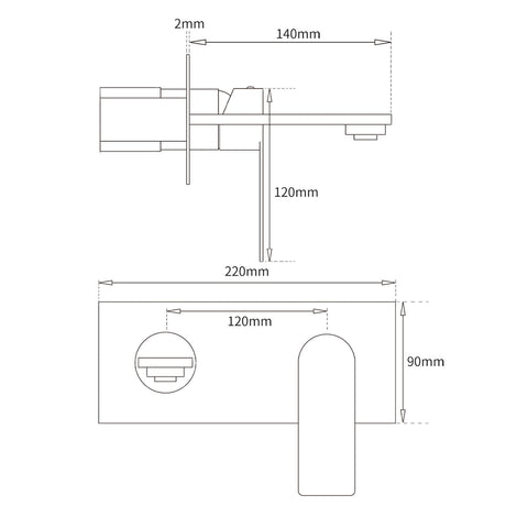 Wall Mounted Basin Mixer Tap Set, Square, Brushed Gold