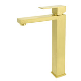 Square Tall Basin Mixer Tap, Brushed Gold