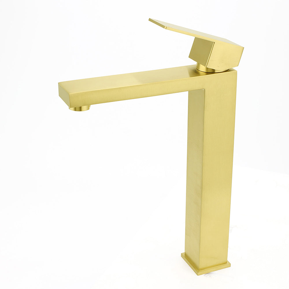 Square Tall Basin Mixer Tap, Brushed Gold