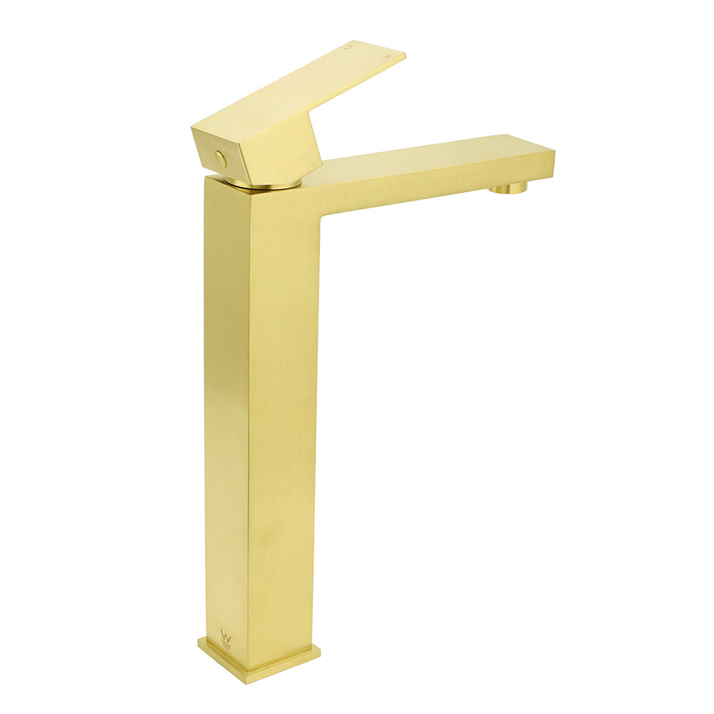 Square Tall Basin Mixer Tap, Brushed Gold