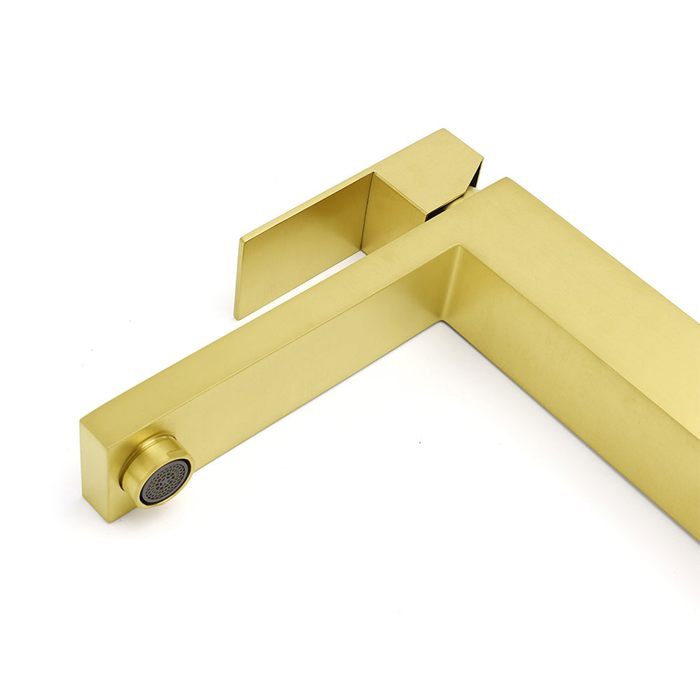 Square Tall Basin Mixer Tap, Brushed Gold