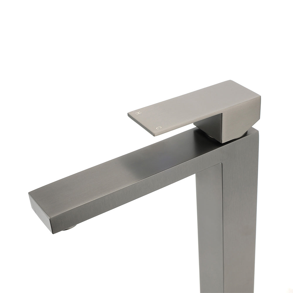 Tall Vessel Basin Mixer Tap, Square, Gun Metal, 310mm