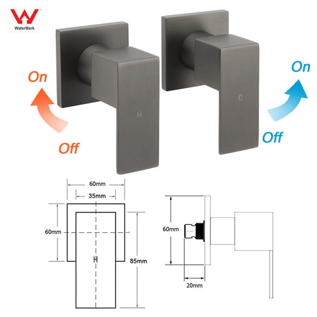 Square Quarter Turn Wall Tap Set, Gunmetal Grey