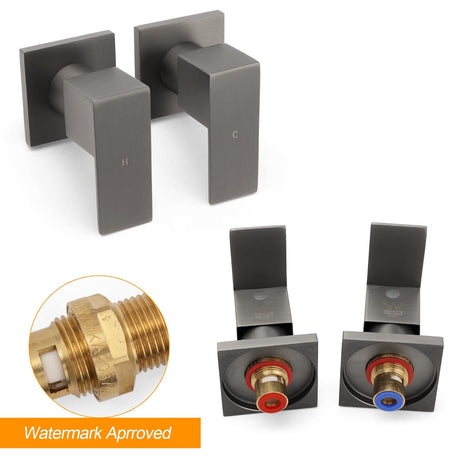 Square Quarter Turn Wall Tap Set, Gunmetal Grey