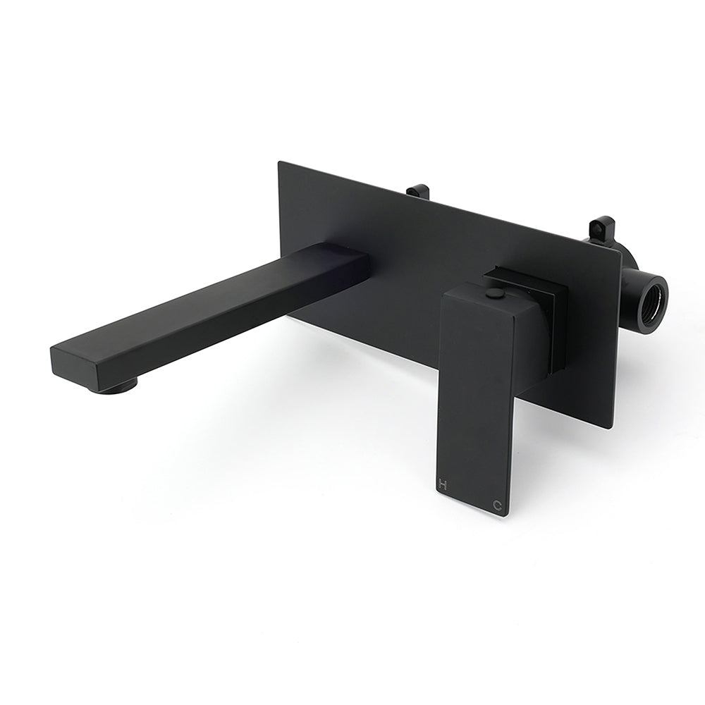 Square Wall Mounted Basin Mixer Tap, Matte Black