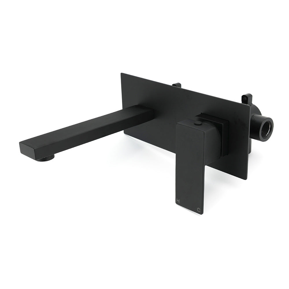 Square Wall Mounted Basin Mixer Tap, Matte Black