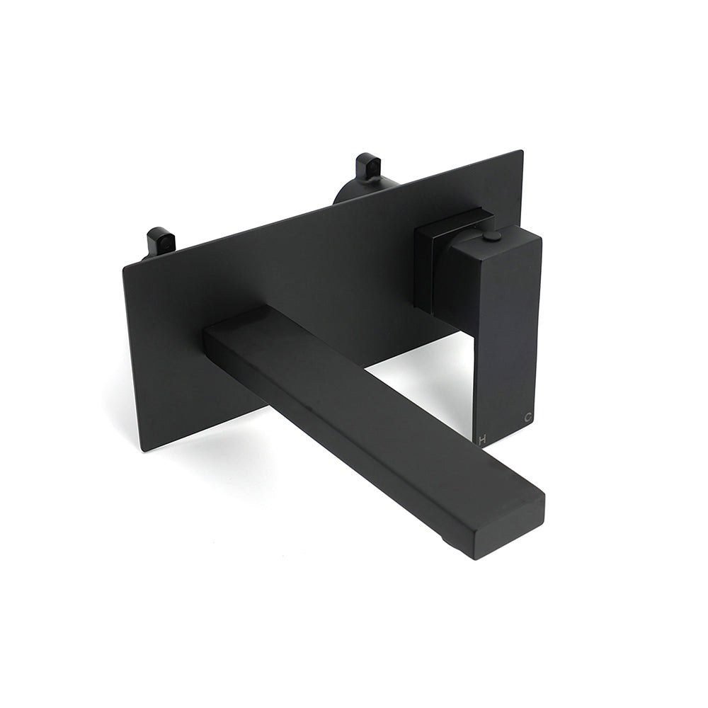 Square Wall Mounted Basin Mixer Tap, Matte Black