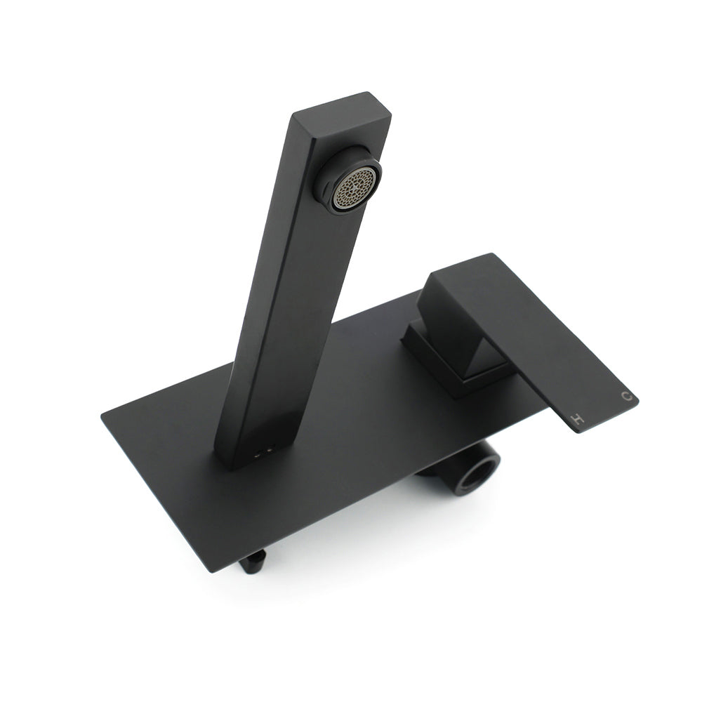 Square Wall Mounted Basin Mixer Tap, Matte Black