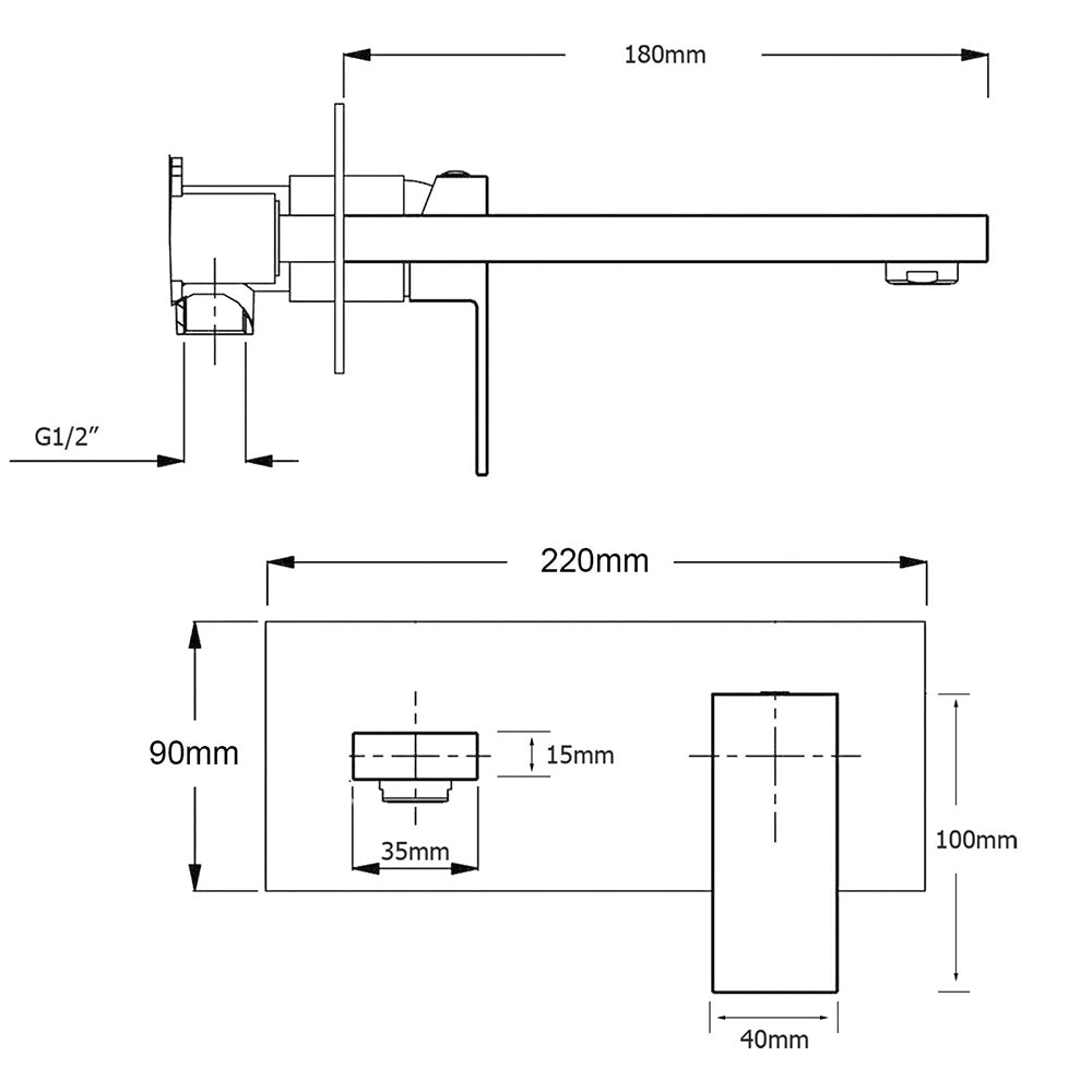 Square Wall Mounted Basin Mixer Tap, Matte Black
