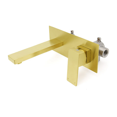 Square Wall Mounted Basin Mixer Tap, Brushed Gold